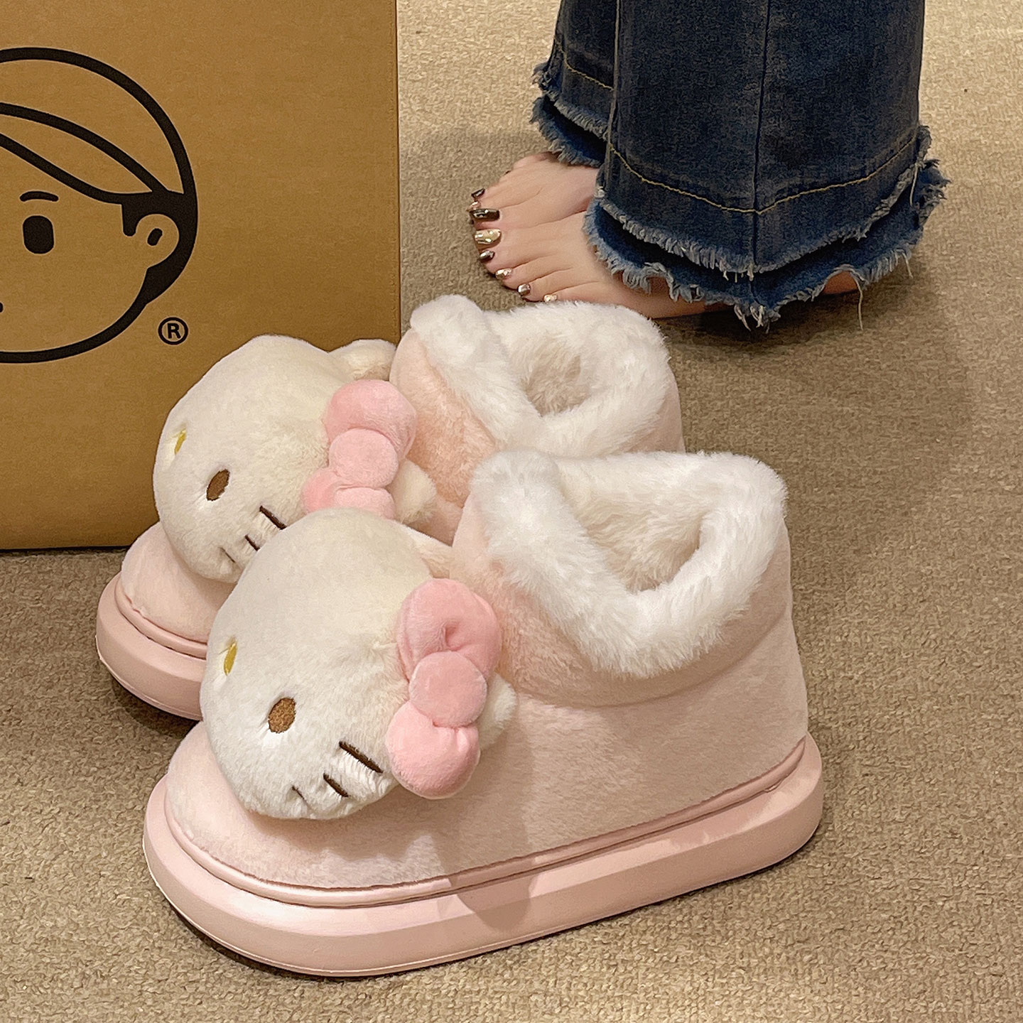 卡通可爱高帮棉鞋女冬季外穿2025新款防滑加绒加厚保暖包跟雪地靴