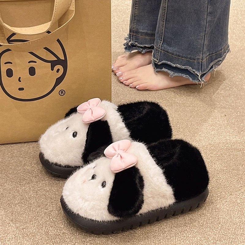 月子棉拖鞋女冬季新款外穿可爱卡通小狗室内居家毛绒保暖包跟棉鞋