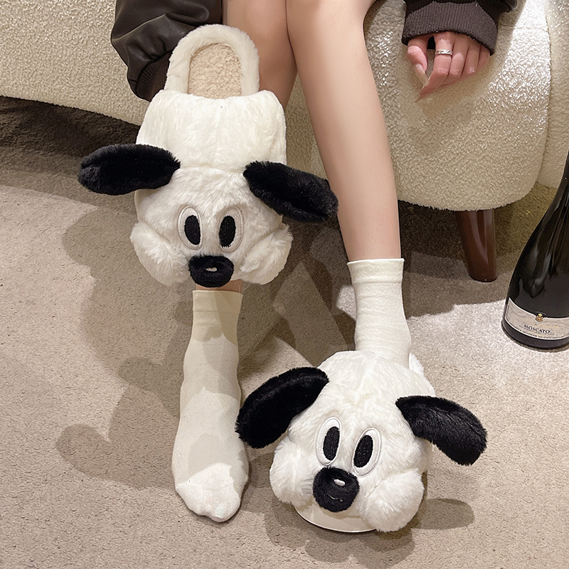可爱大脸狗棉拖鞋女冬季情侣室内居家厚底防滑毛绒保暖包头拖鞋男