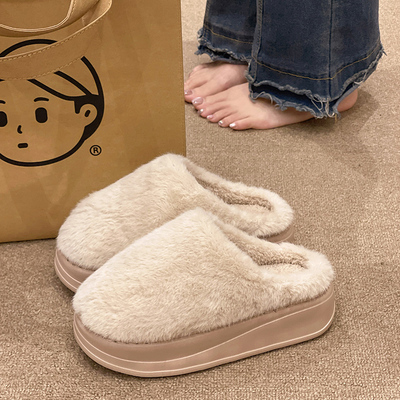 棉拖鞋女冬季新款时尚外穿厚底增高毛绒室内家居防滑保暖包头拖鞋