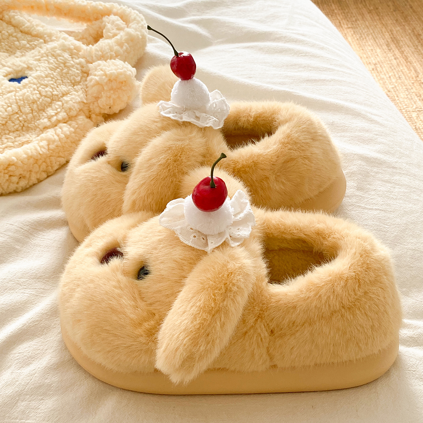 厚底棉鞋女士冬季新款可爱樱桃狗狗毛毛鞋室内家居保暖包跟棉拖鞋