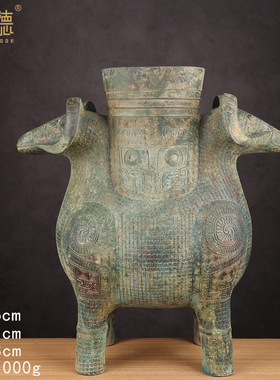 日本根津美术馆青铜器商代双羊尊摆件家居装饰收藏品影视道具