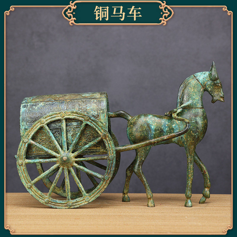 东周马拉车青铜器纯铜青铜单马车仿古工艺品摆件家居装饰品博古架