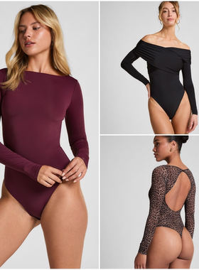 荷兰HK原单性感长袖连体衣 野性女修身显瘦露肩美背绑带打底外穿