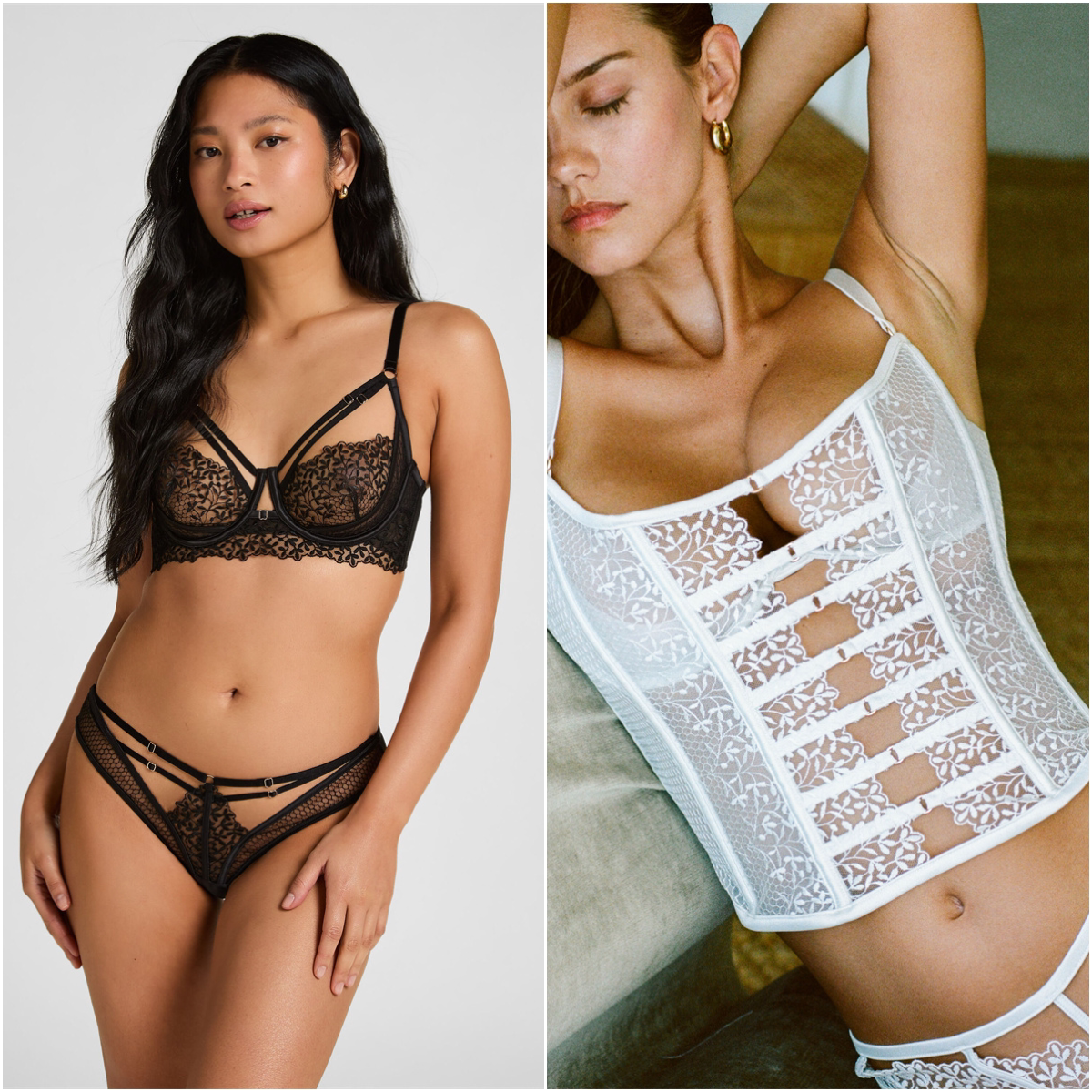 荷兰HKM性感蕾丝刺绣镂空文胸套装 纯欲新娘法式骨衣外穿吊带内衣