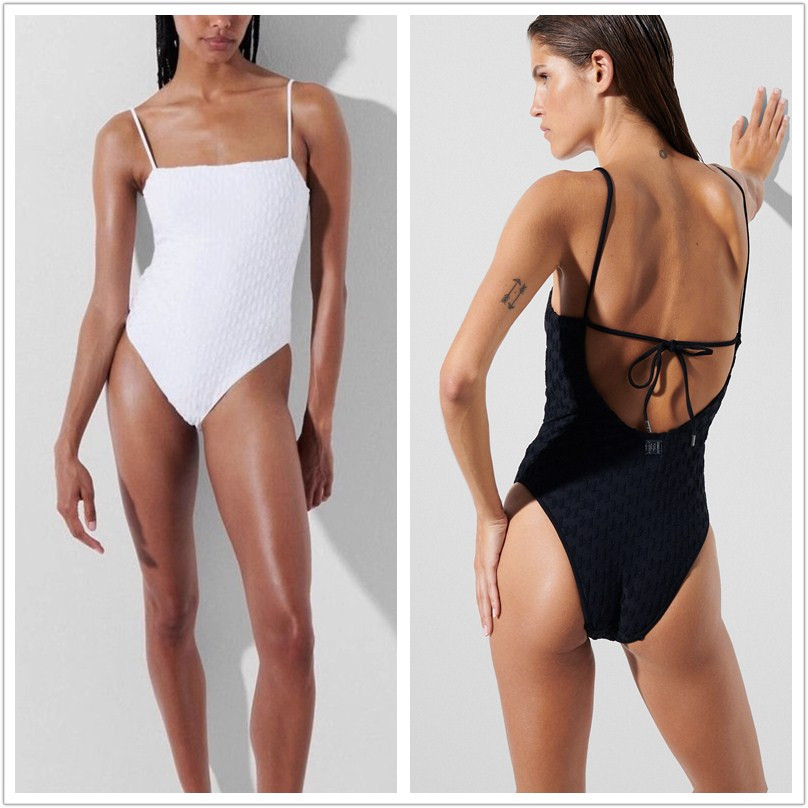 法国奢牌KA卡尔老佛爷三角连体泳衣 高级感抹胸式绑带海滩度假女