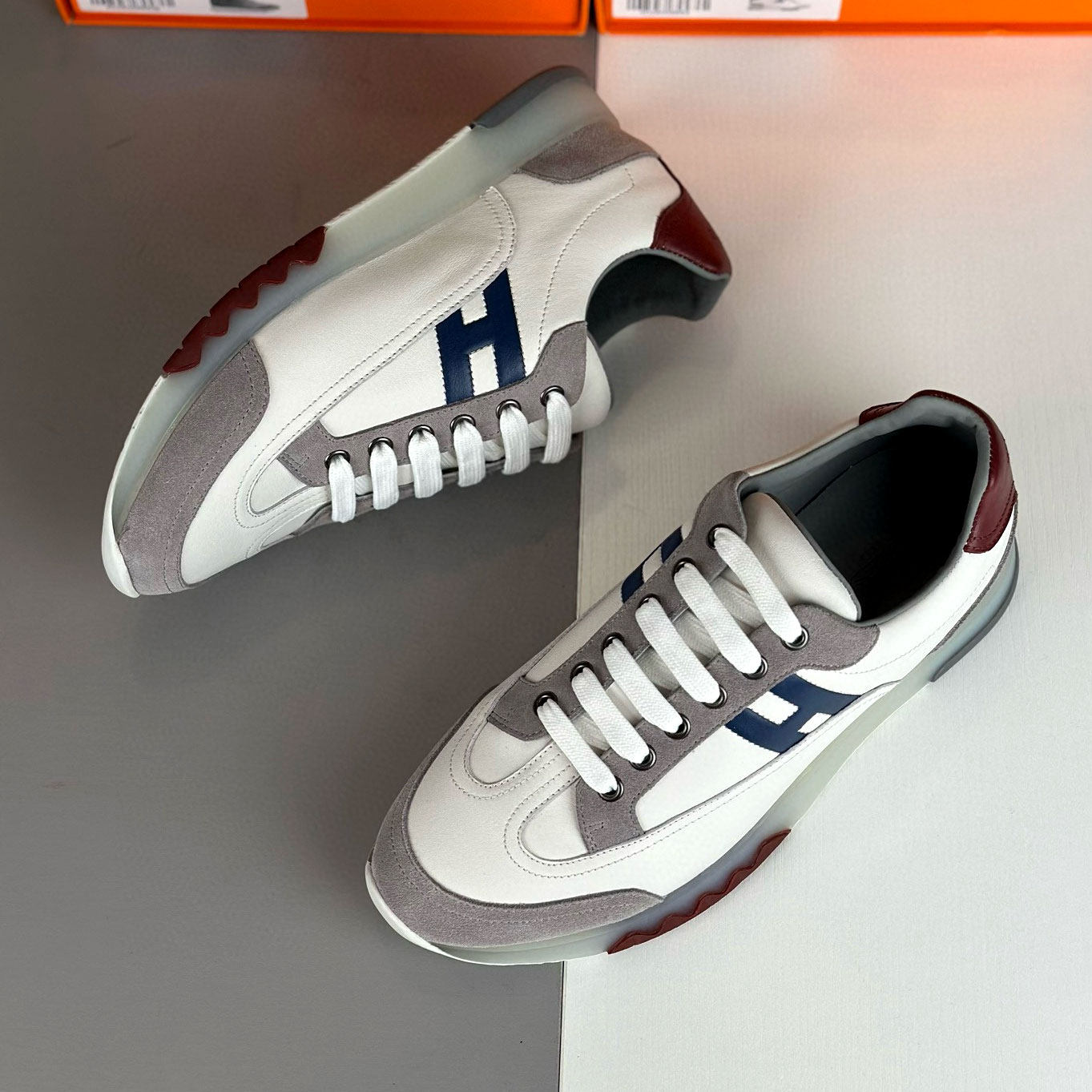 欧洲站男士高端运动鞋里外真皮商务休闲兼具百搭拼接撞色休闲鞋