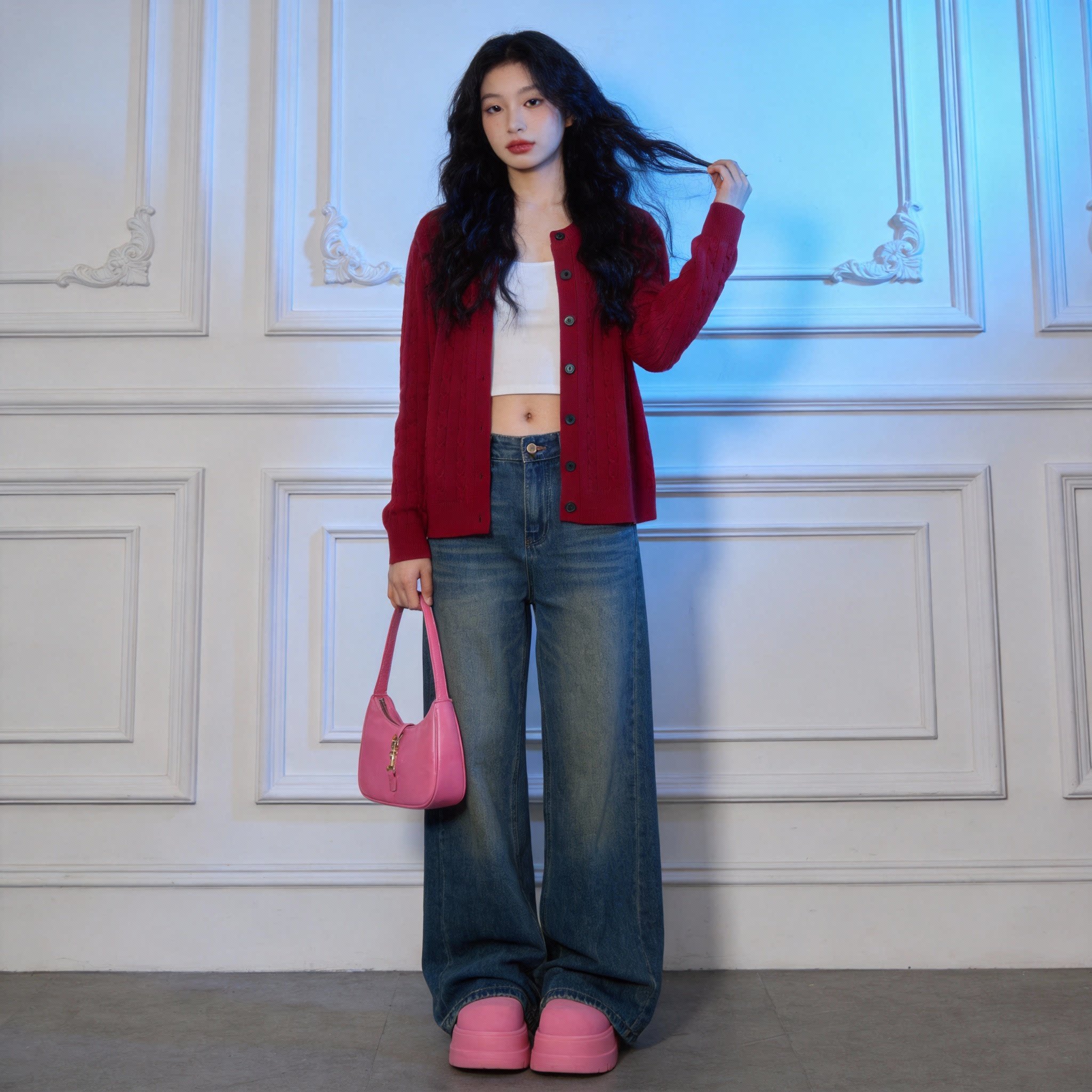 红色针织开衫女2026新款优雅风圆领纽扣毛衣通勤显瘦多色百搭上衣