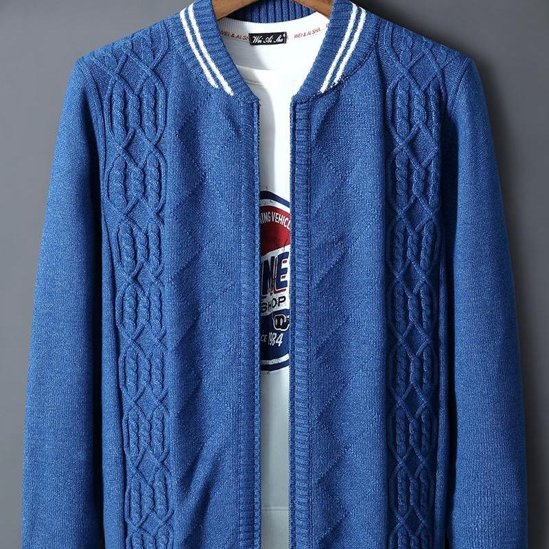 男秋冬季针织开衫毛衣韩版修身时尚潮流百搭休闲保暖拉链立领外穿
