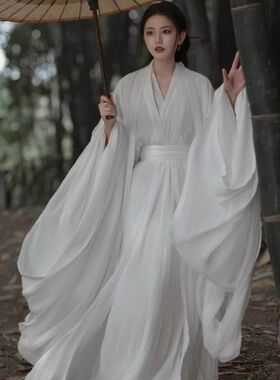 花朝记【霜白】原创新款直裾改良汉元素魏晋制白色汉服女清冷超仙