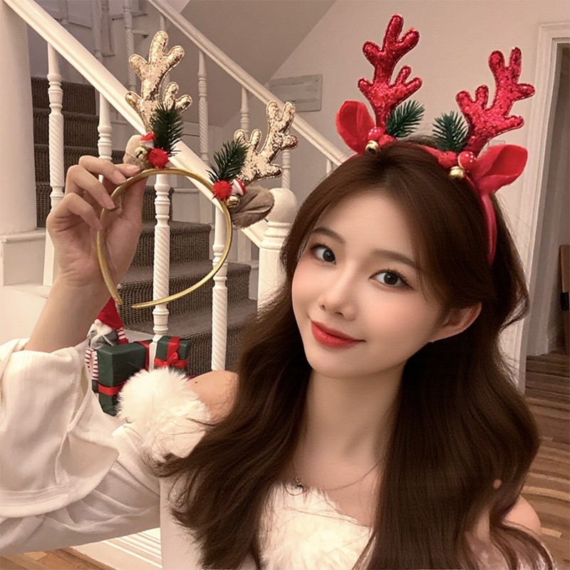 圣诞发箍女圣诞鹿角铃铛头饰发饰