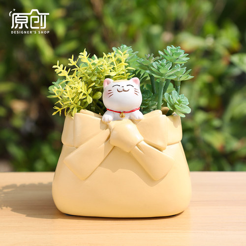 少女的背包多肉花盆可爱卡通小动物趣味造型创意办公室桌面小花盆