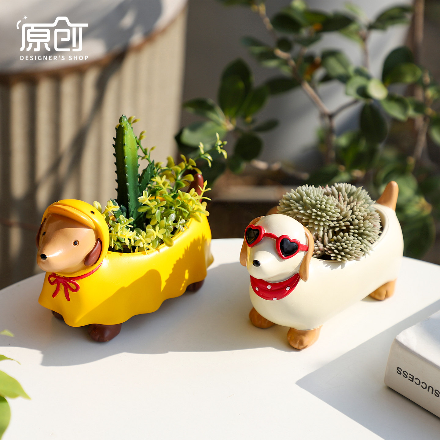 多肉花盆可爱腊肠犬卡通雨衣小狗个性创意造型小号多肉植物小花盆