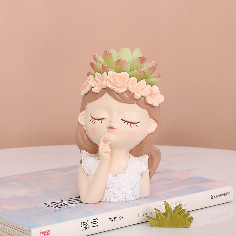 多肉花盆可爱卡通小女孩仙女花盆大号创意美女头像造型精致小花盆图片