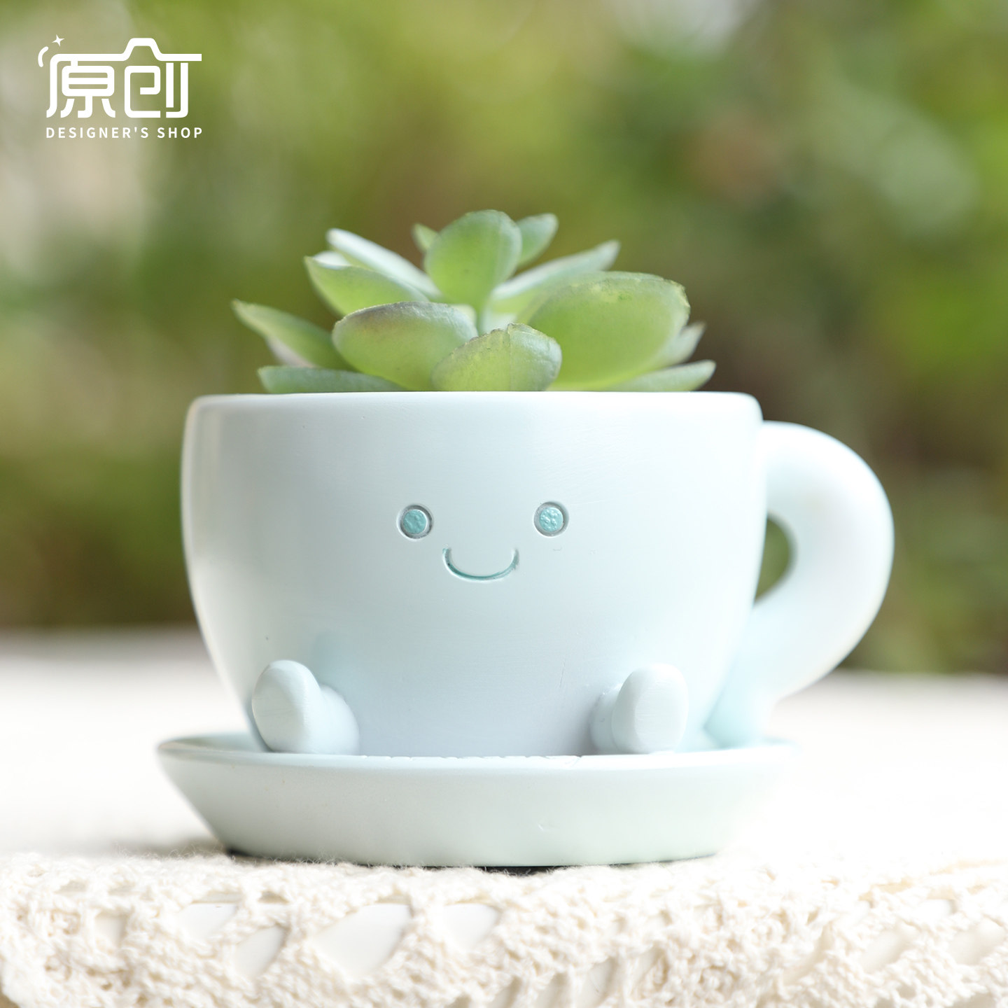 午后咖啡杯小花盆可爱表情卡通笑脸情绪稳定个性创意小号多肉花盆