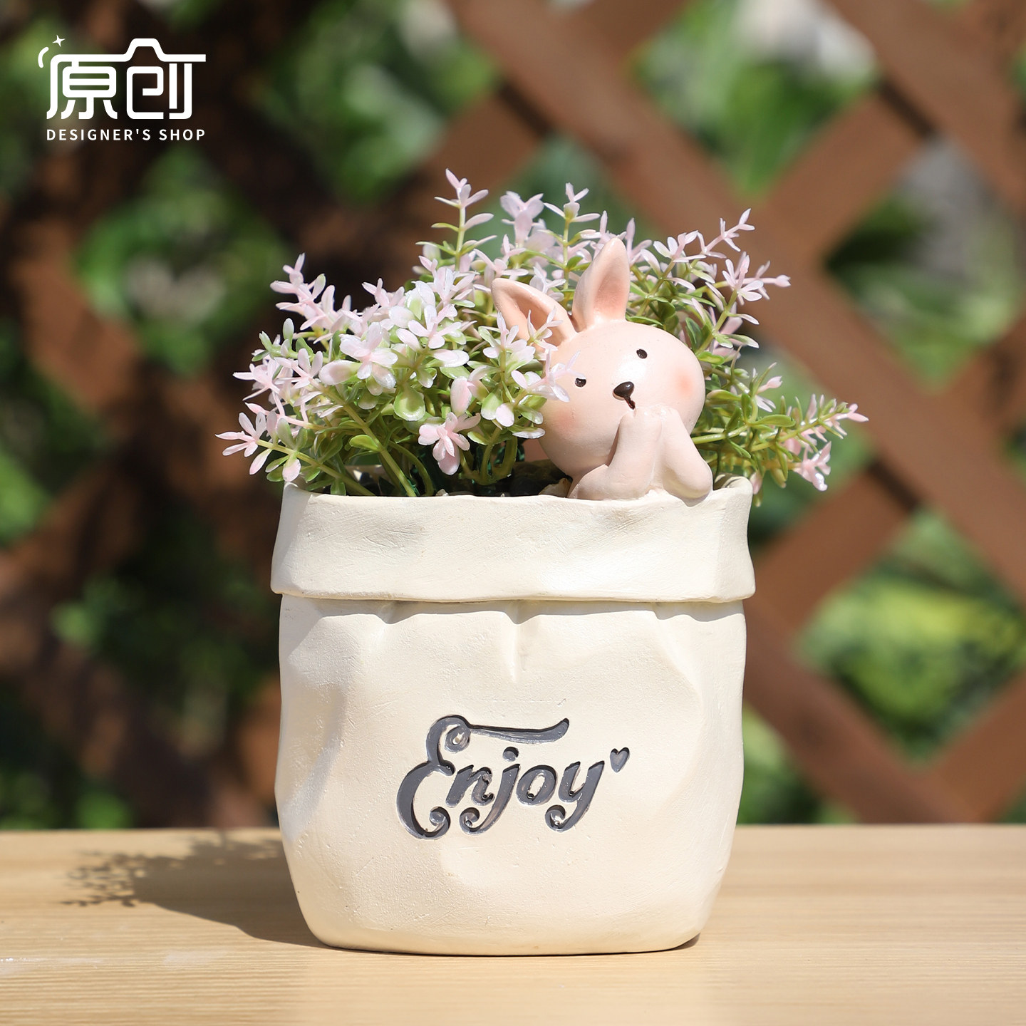 复古纸袋小花盆可爱小兔子卡通个性创意造型精致迷你小号多肉花盆