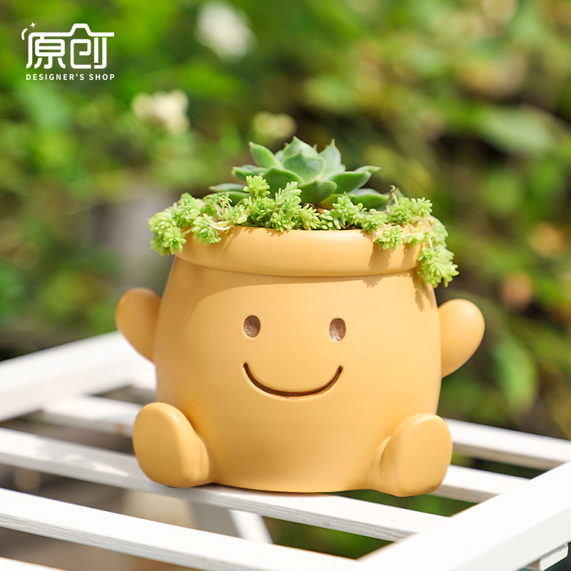 可爱心情小花盆治愈笑脸情绪稳定卡通造型个性创意大口径多肉花盆