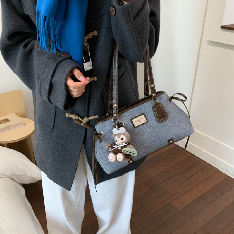 牛仔包包女式2025新款小众设计韩系手提包保龄球腋下包单肩托特包