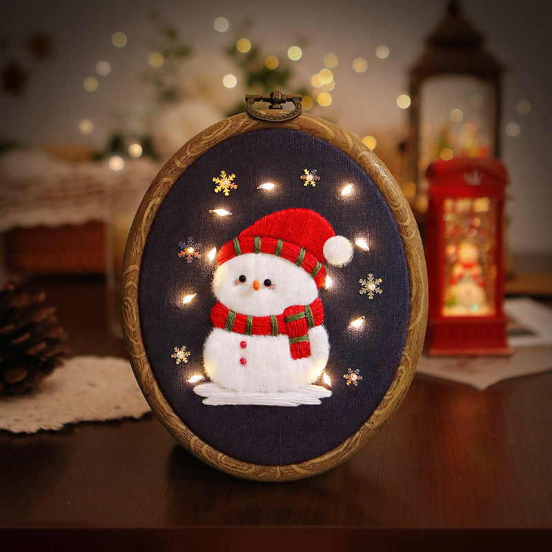 刺绣手工diy材料包立体圆盘摆件初学者自制圣诞礼物送朋友