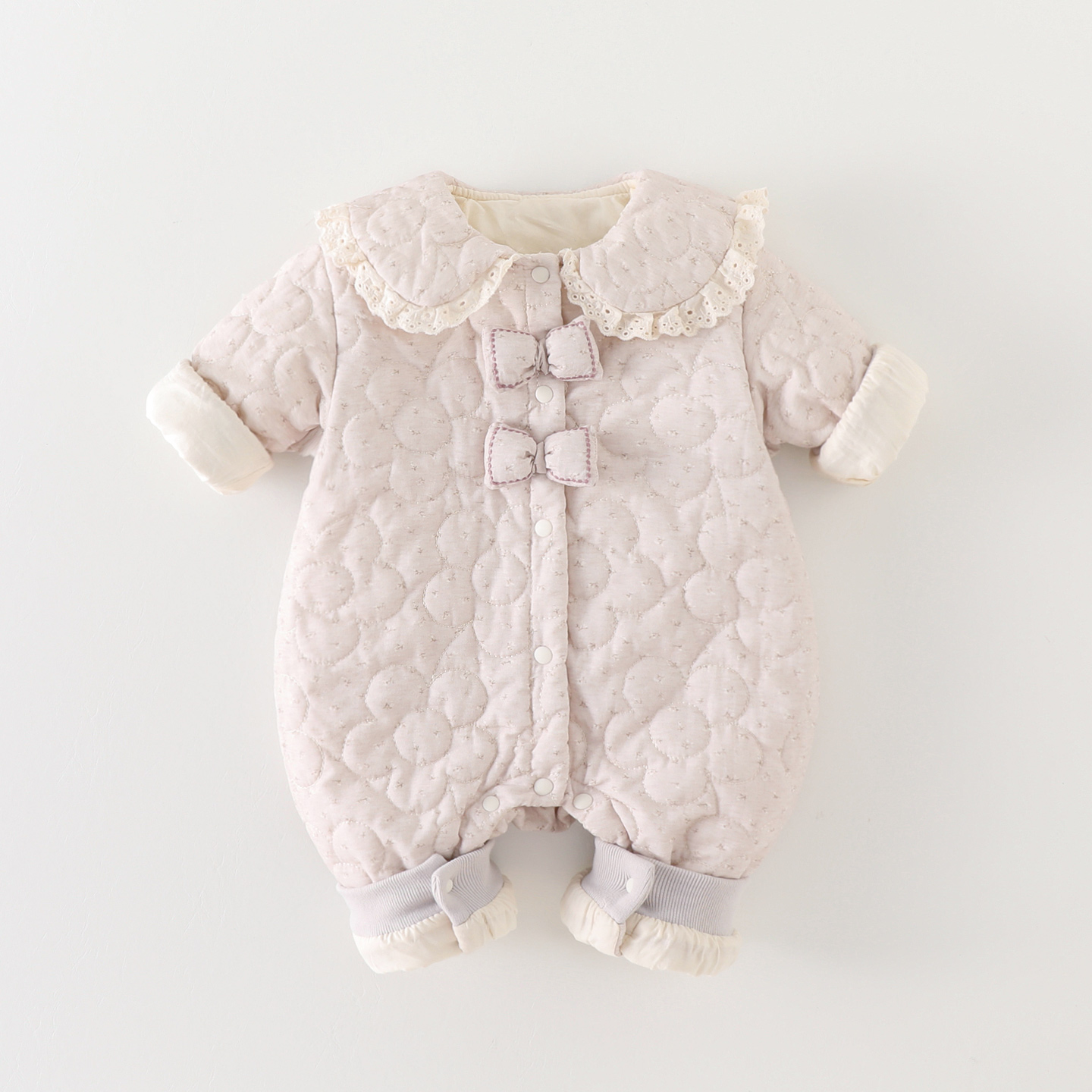 新生婴儿秋冬装新款薄棉衣公主风超萌蝴蝶结哈衣加棉女宝宝连体衣