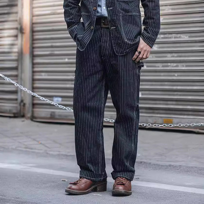 WABASH铁路条纹工装裤长裤宽松