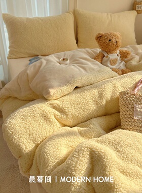 A类高克重羊羔绒四件套牛奶绒保暖加绒加厚被套法兰绒床单三件套4