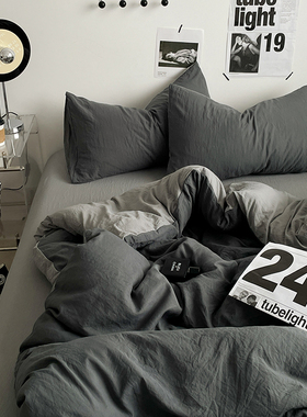 ins四件套纯棉全棉床上用品被套被罩床单床笠纯色宿舍单人三件套a