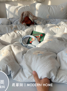 A类加厚双层纱床上四件套纯棉全棉新款床单件被套被罩宿舍三件套4