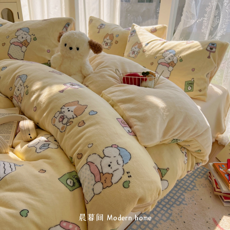 加绒加厚冬季牛奶绒毛绒三四件套