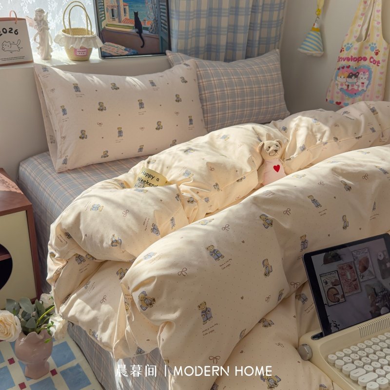 ins风床上四件套纯棉全棉床上用品床单2026新款床笠宿舍床三件套4