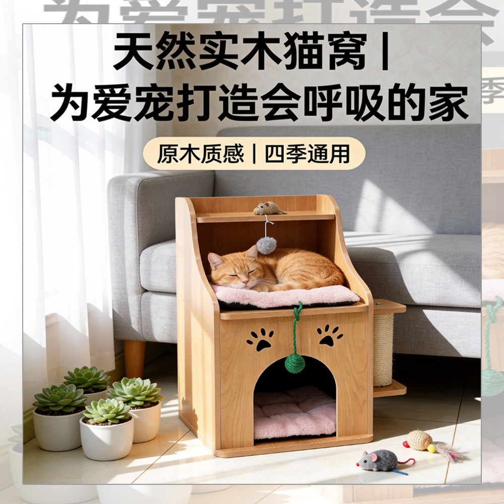 实木猫笼床头柜剑麻柱双层猫窝别墅人猫共用床边柜四季通用小猫舍,宠物/宠物食品及用品,猫笼子/猫别墅,淘宝优惠券,粉丝福利购,淘宝优惠卷