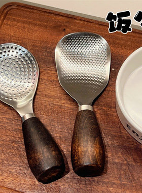 木柄不锈钢饭勺米饭铲子家用可立式木柄家用勺子盛饭电饭煲耐高温