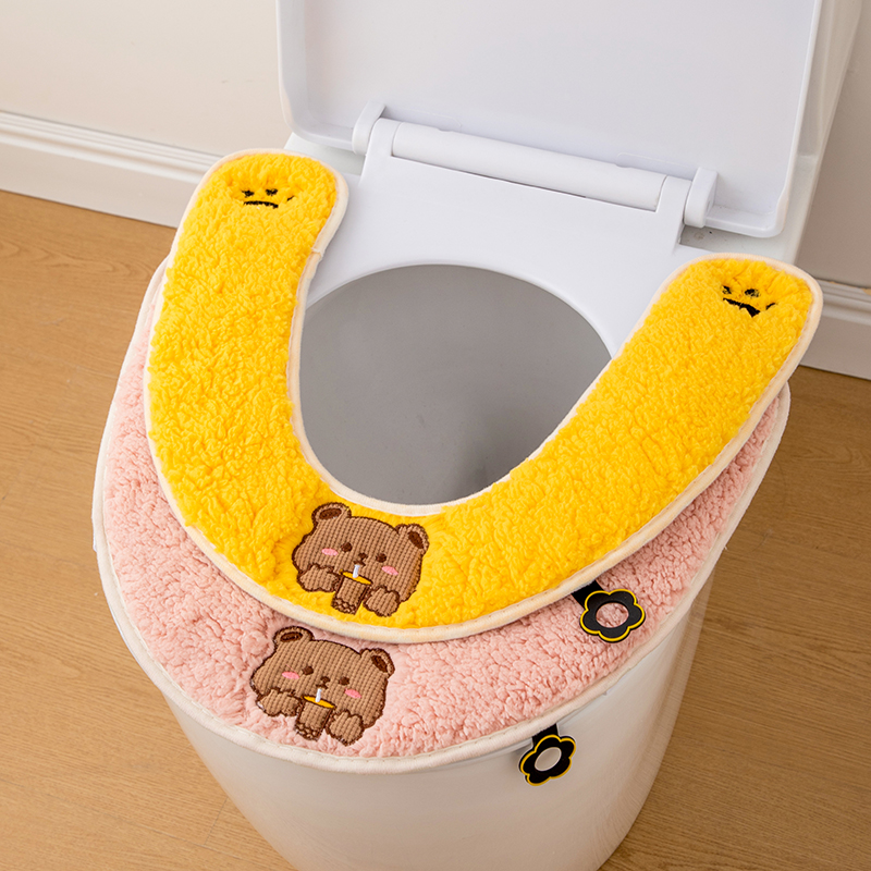 可爱小熊秋冬款毛绒马桶垫通用防水加厚粘扣款卡通可爱坐便套卡通