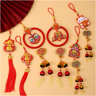 中国风招财猫树脂挂件福袋流苏喜庆挂件财神新年2026醒狮门口挂饰