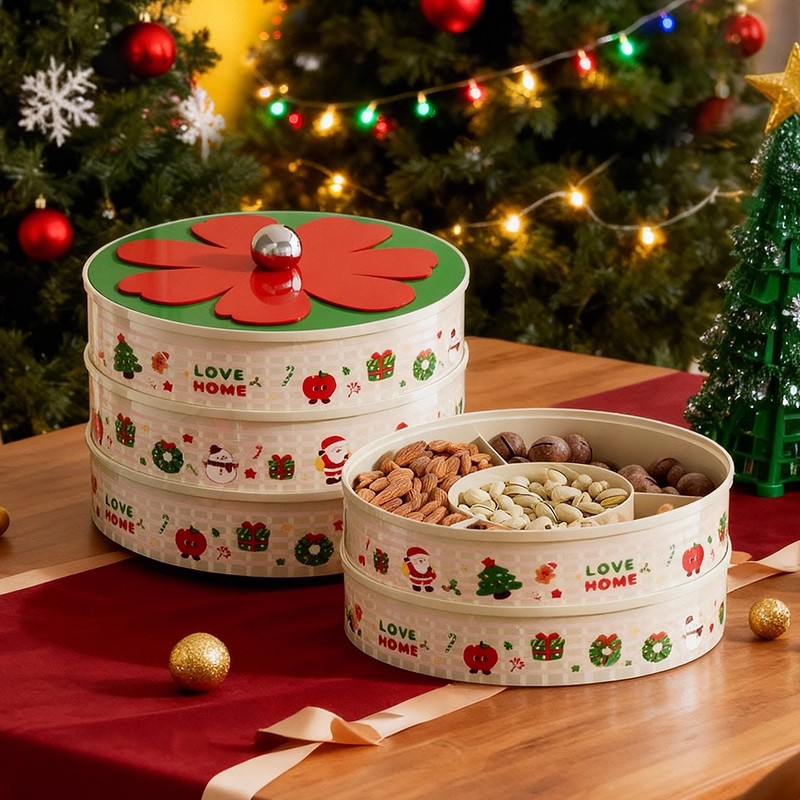 圣诞四分格干果盘坚果糖果收纳盒