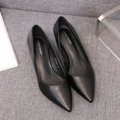 通勤空乘细跟高跟鞋 子 上班单鞋 女软皮真皮牛皮工装 职业黑色工作鞋