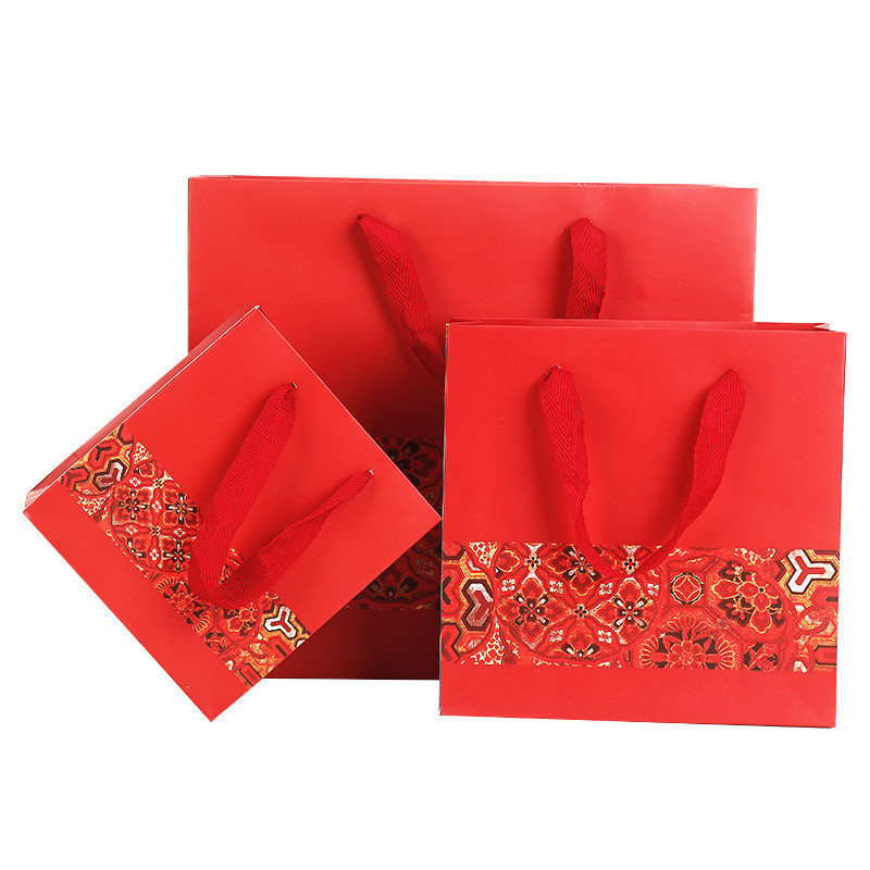 过年红色喜庆礼品袋 纸袋批发 喜事回礼袋子商务手提袋子厂家直销