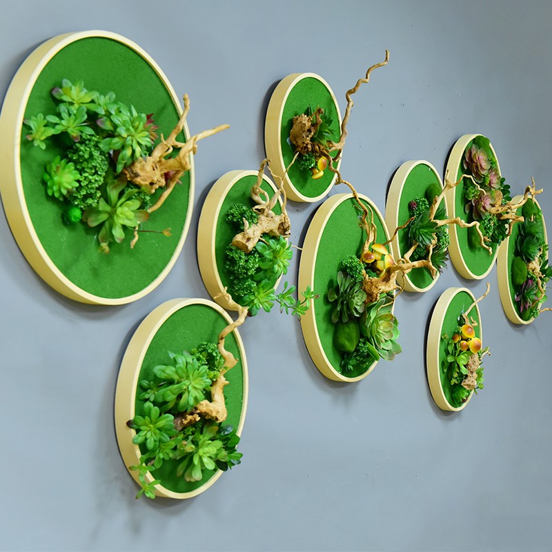 圆形新中式仿真多肉绿植框壁挂件北欧禅意餐厅壁饰植物墙面装饰