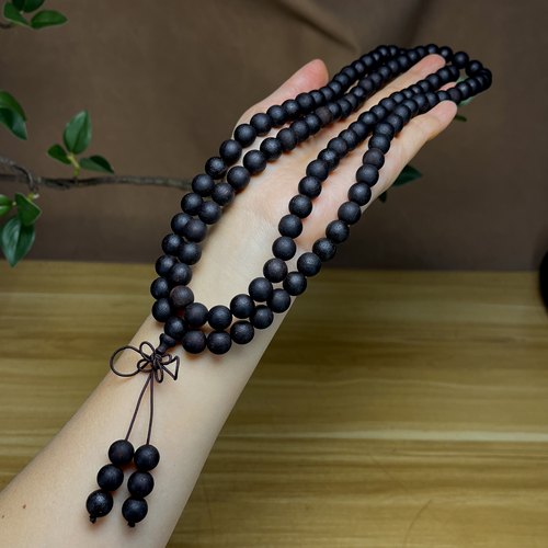 天然降真香1.0圆珠108颗多圈手串奇楠级黑油蜜结金丝自然结香