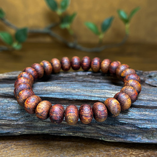 天然大叶降真香7 10.5算盘珠单圈手串文玩香木珠串桂花香韵