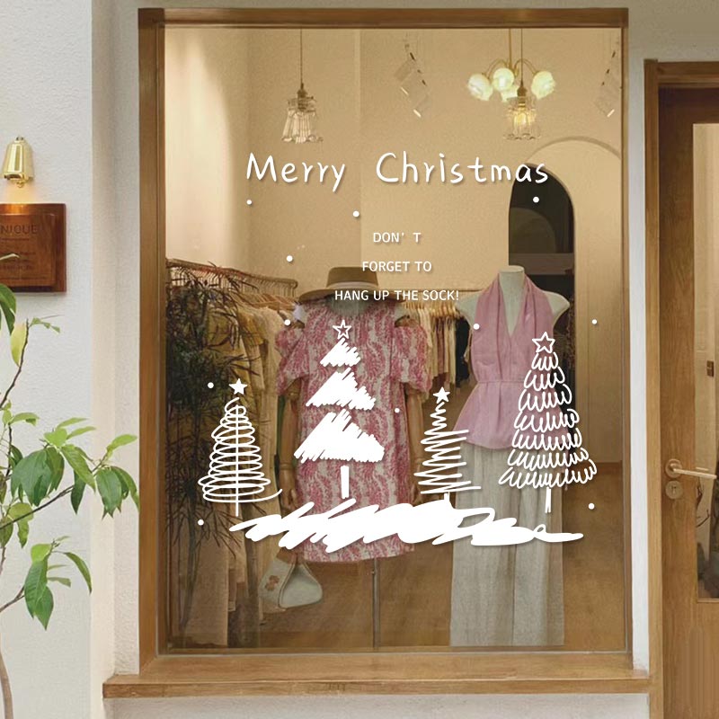 ins圣诞树贴纸 圣诞节新年餐厅店铺玻璃门橱窗节日墙贴画装饰布置图片