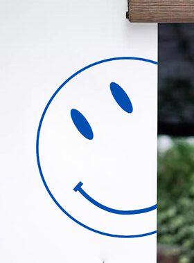 克莱因蓝色笑脸ins墙贴纸 简约服装咖啡店铺玻璃门橱窗装饰