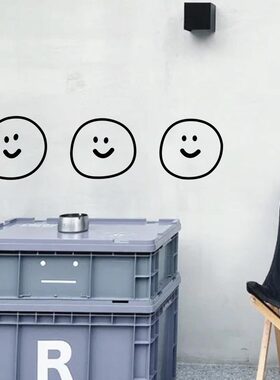 微笑圆脸韩国ins风可爱白色墙贴纸 店铺镜子橱窗玻璃门防撞装饰贴