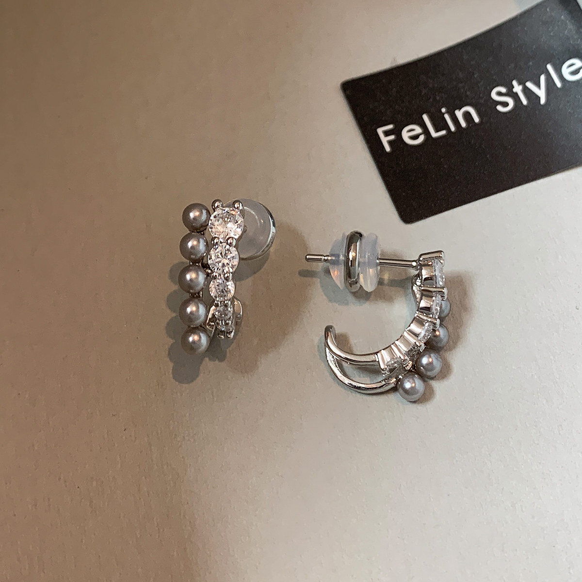 thumbnail for 999 pure silver double-layer silver diamond-set pearl earrings for women, sophisticated and luxurious, uniquely beautiful stud earrings