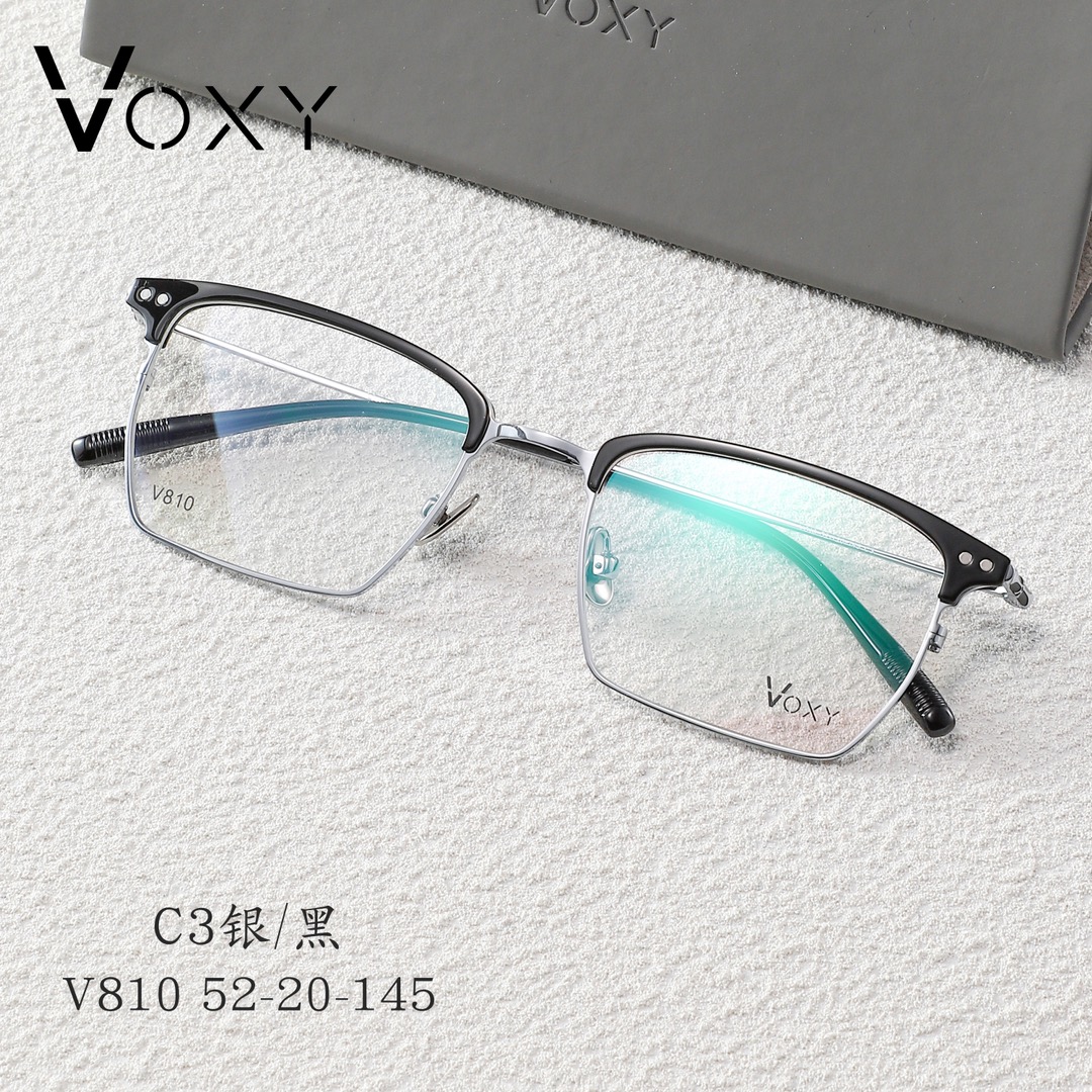 VOXY沃克西纯钛眉毛线眼镜框V810超轻男士商务镜架52码时尚高大上