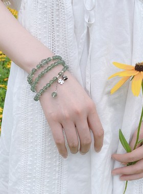 「雨后清晨」原创绿幽灵多圈6mm手链女款水晶手链搭配银配饰森系