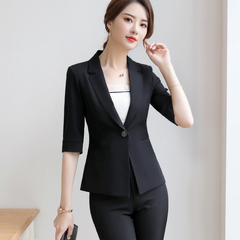 春季新款职业小西装套装西服时尚气质女士外套正装面试工作服中袖