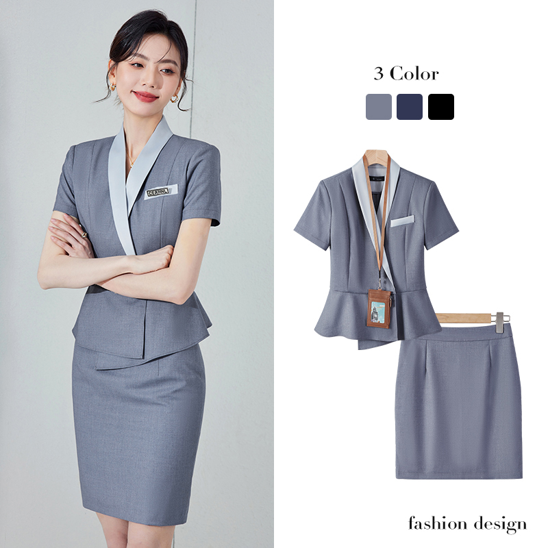 灰色高端职业装西装套装女2025新款空姐酒店前台气质工作服制服秋