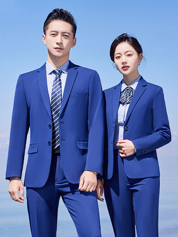 新款宝蓝色西服套装职业工装男女同款4S店工作服定制正装西装秋冬