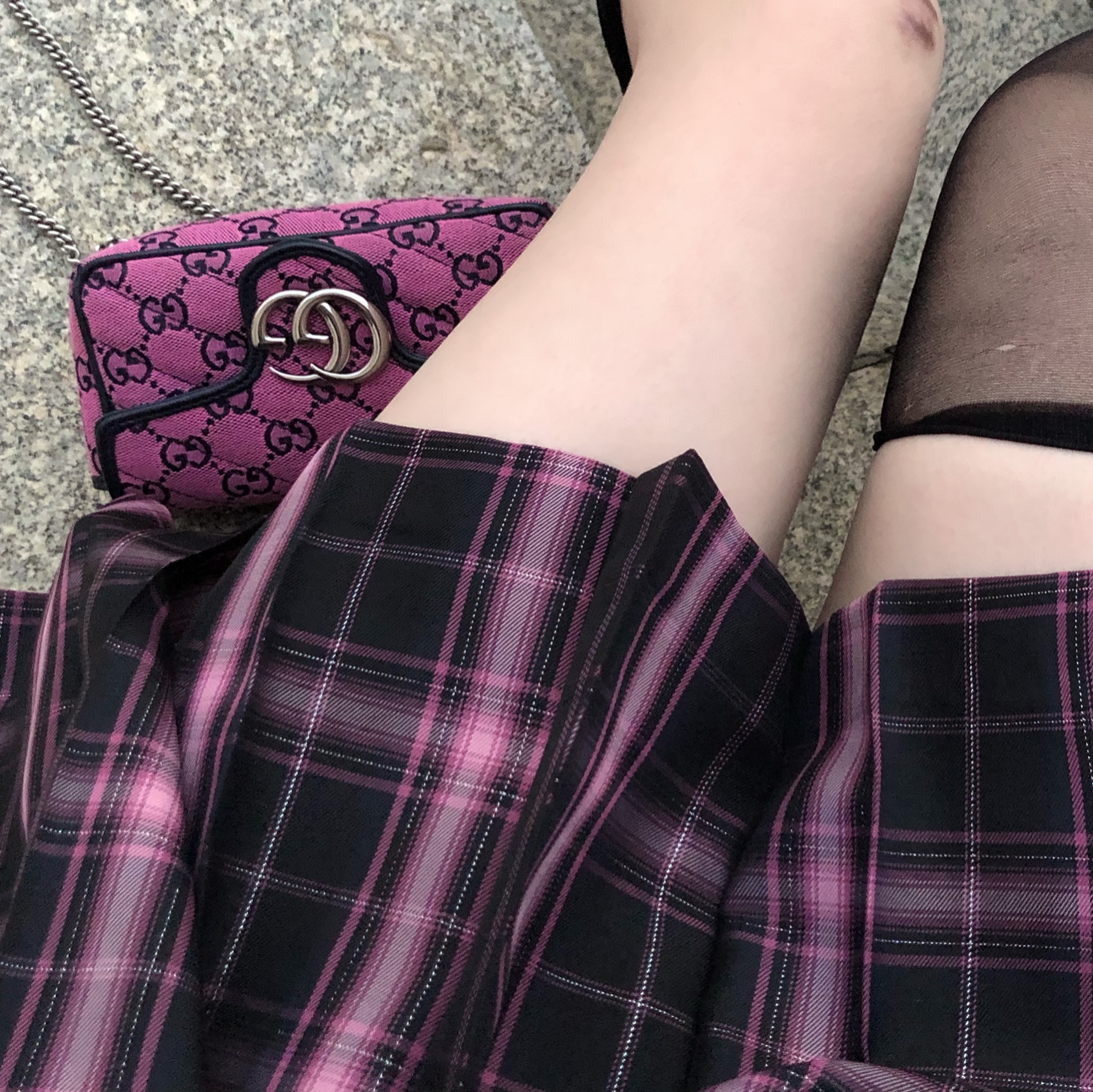 原创正版黑粉格jk制服甜酷辣妹银线黑粉色格短裙